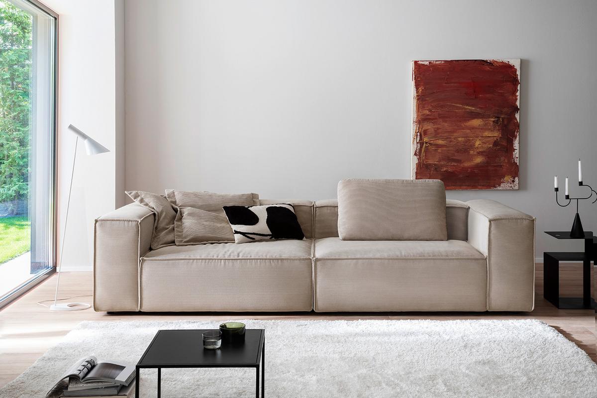 SOFA CARMO Beige Cord - Beige/Schwarz, Kunststoff/Textil (306/68/118cm) - KAWOLA