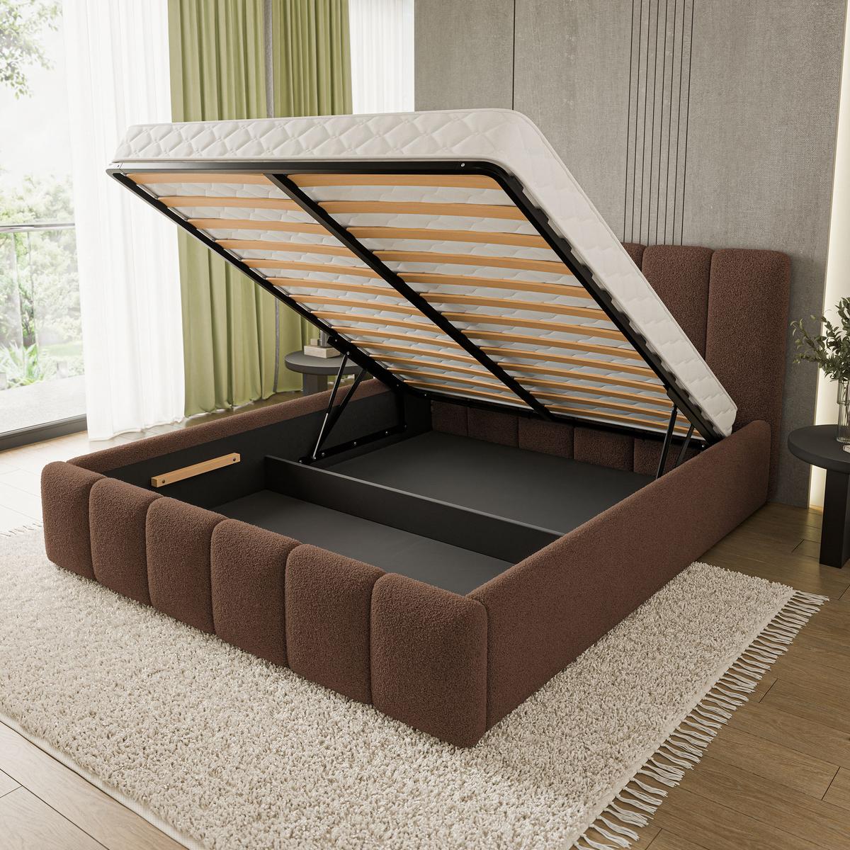 POLSTERBETT ATTORA Q 140x200 cm mit Bettkästen - Braun - Braun, Holz (140/200cm) - MASSENO
