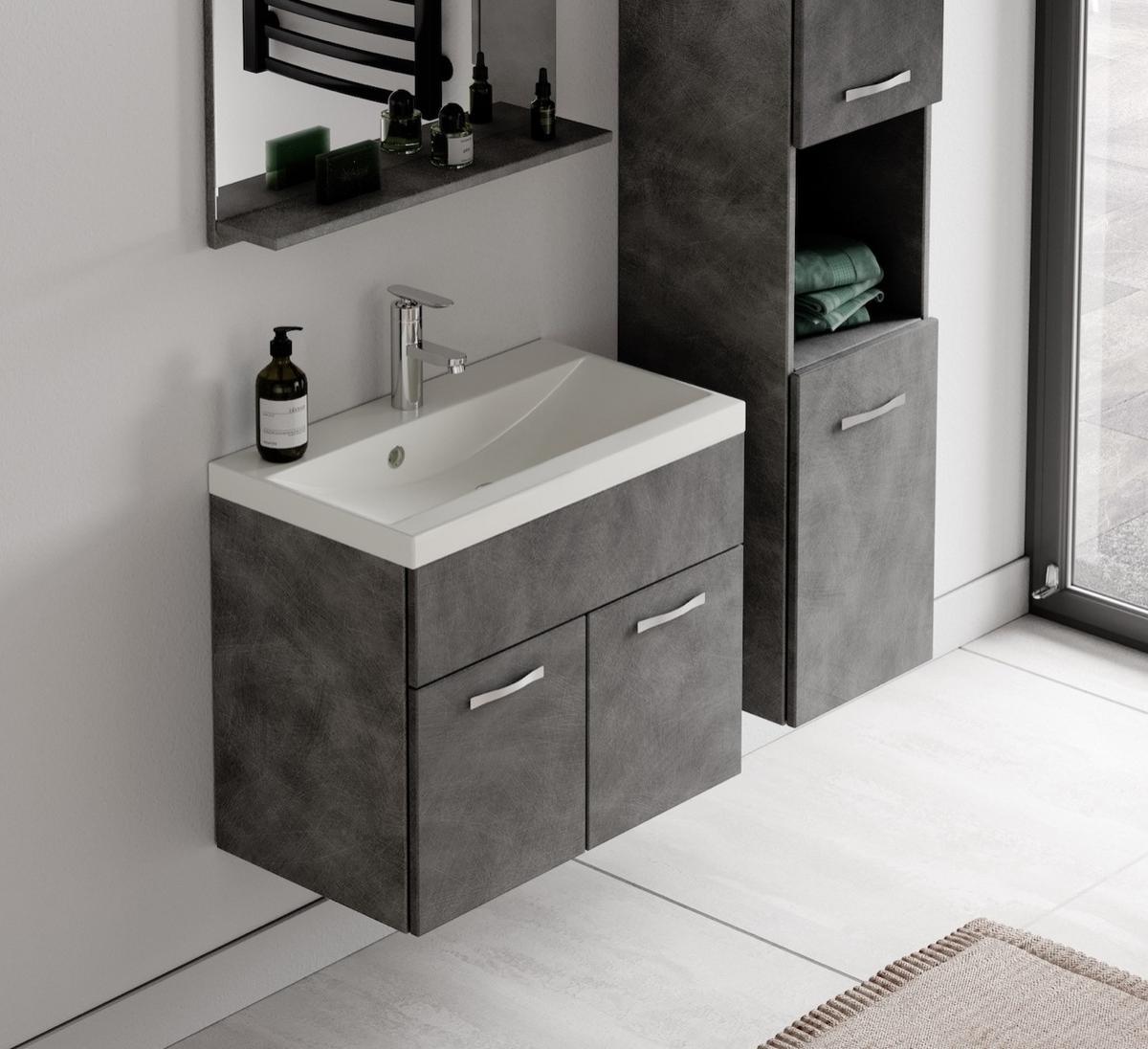 BADMÖBEL-SET Montreal 3 Teile Dunkel Grau - 60 x 35 x 51 cm - Grau, Holz (60/51/35cm) - Badplaats