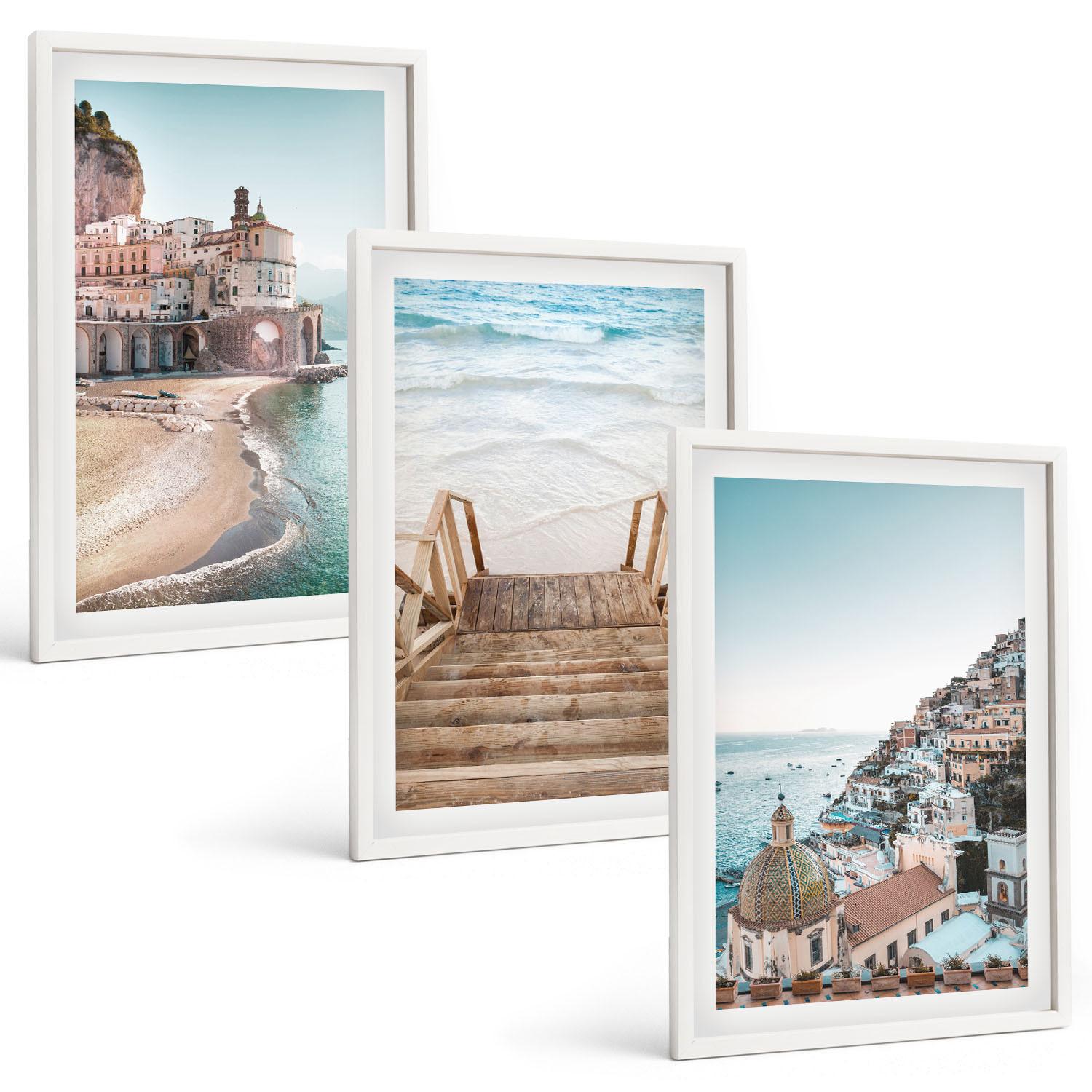 BILDER SET 3er Set - 40x60 cm Weißer Rahmen - Sommerliche Strandansichten in Pastellfarben - Weiß, Kunststoff (40/60cm) - TULUP