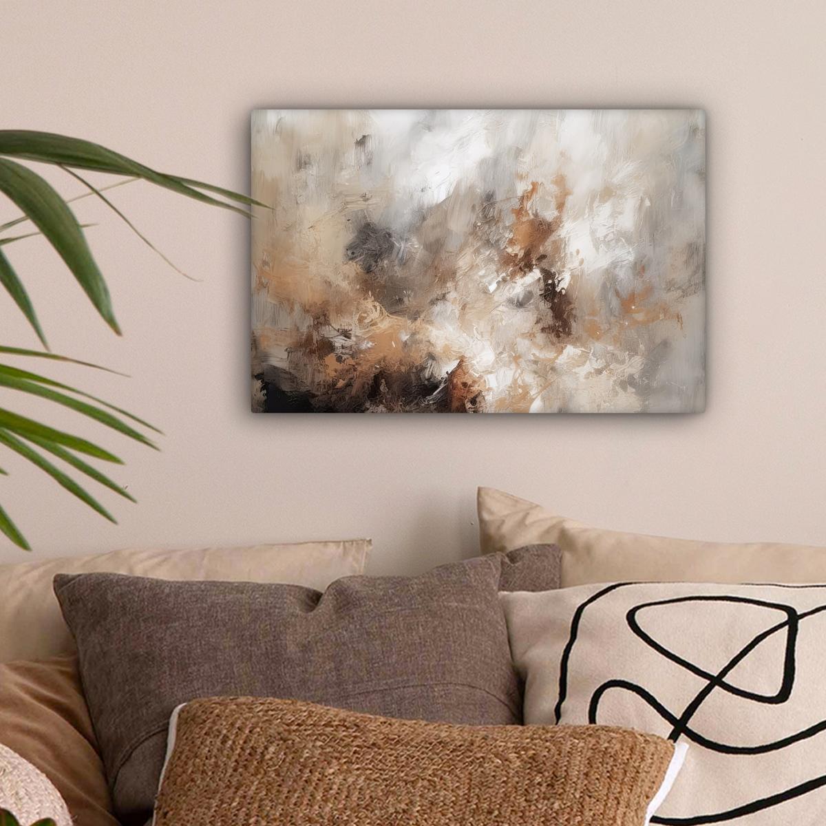 LEINWANDBILD Farbe - Abstrakt - Beige - Kunst Deko Schlafzimmer 30x20 cm - Greige, Textil (30/20cm) - MuchoWow