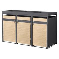 MÜLLTONNENBOX 3er mit Pflanzdach Anthrazit-Holzoptik - Hellbraun, Metall (200/124/80cm) - ML-DESIGN