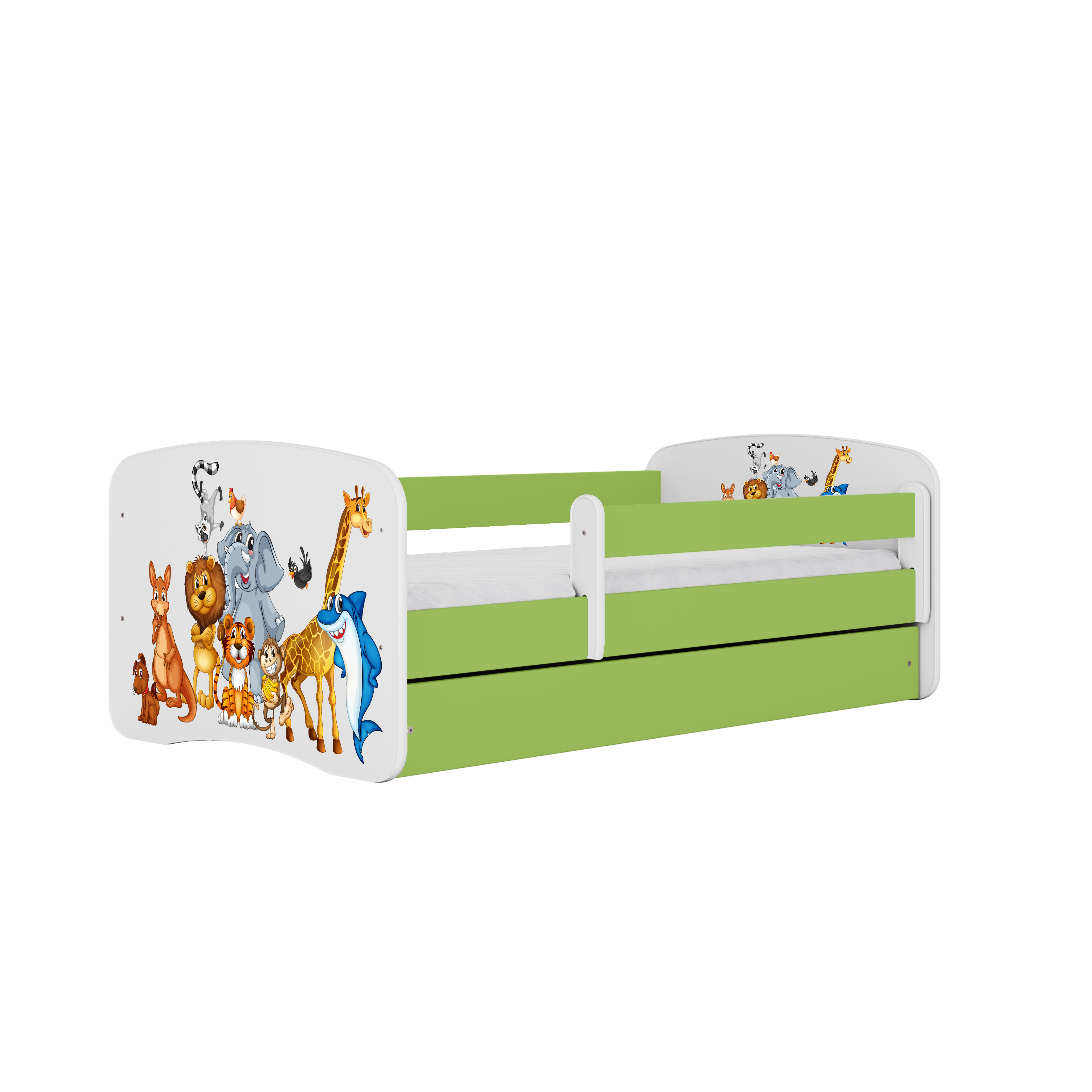 KINDERBETT Tiere mit Schublade 180/80 90/61/184 - Grün, Holzwerkstoff (80/180cm) - RAUMHIRSCH FURNITURE