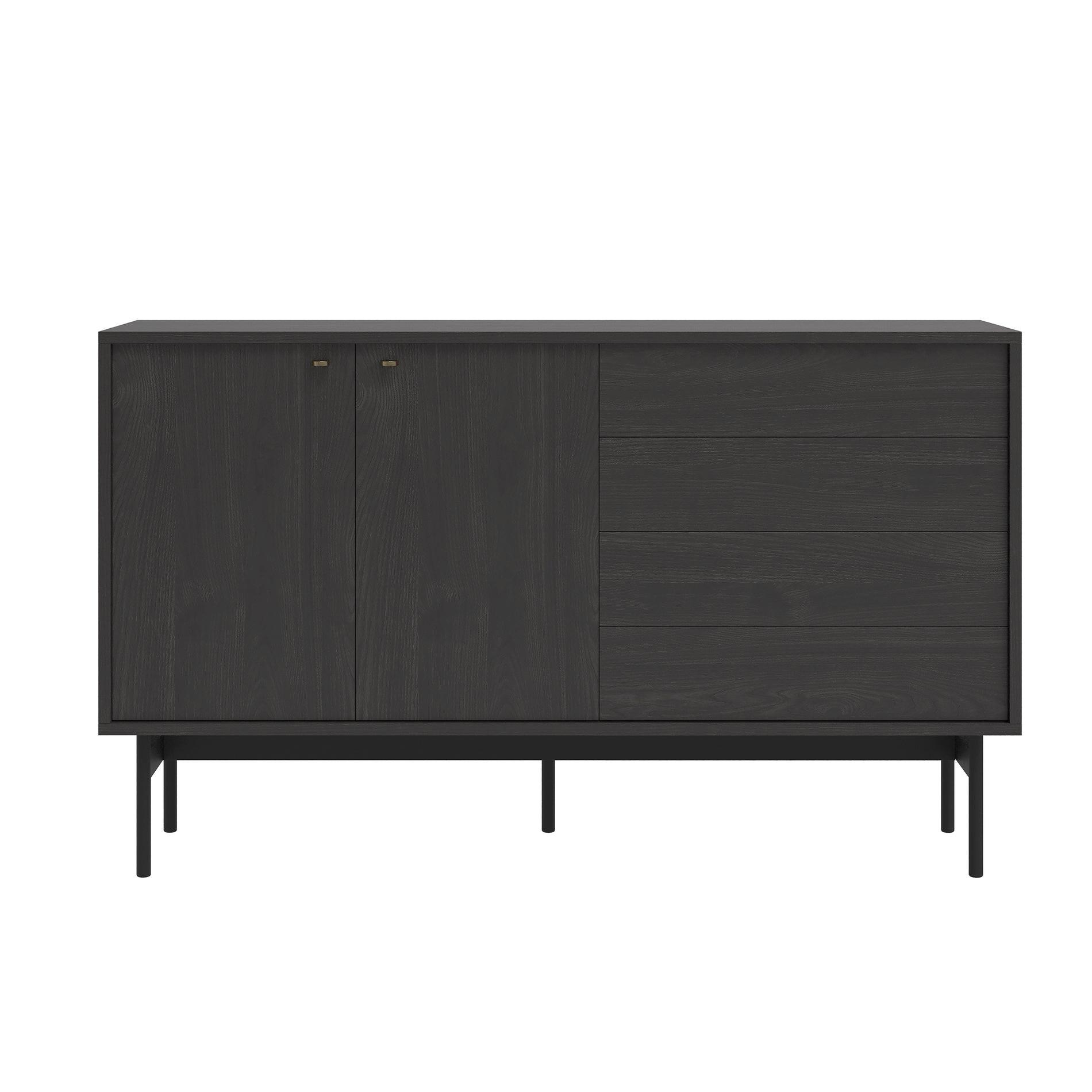 SIDEBOARD Olar II PORTLAND ESCHE SCHWARZ 154 CM - Goldfarben/Schwarz, Holzwerkstoff/Metall (154/92.5/38cm) - Selsey