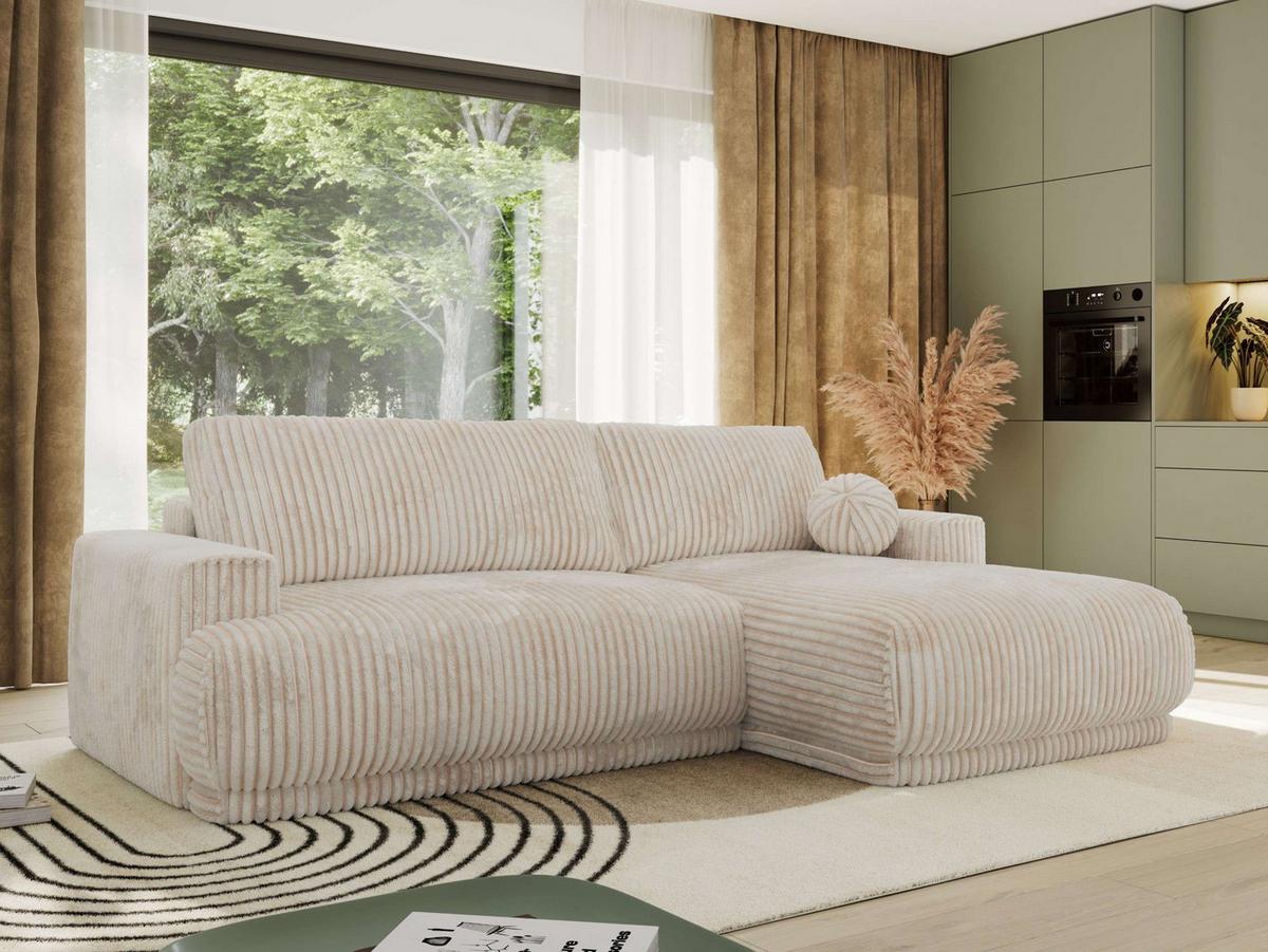 ECKSCHLAFSOFA RINA L Beige Cord - rechts - Beige/Schwarz, Kunststoff/Textil (170/267cm) - MKS
