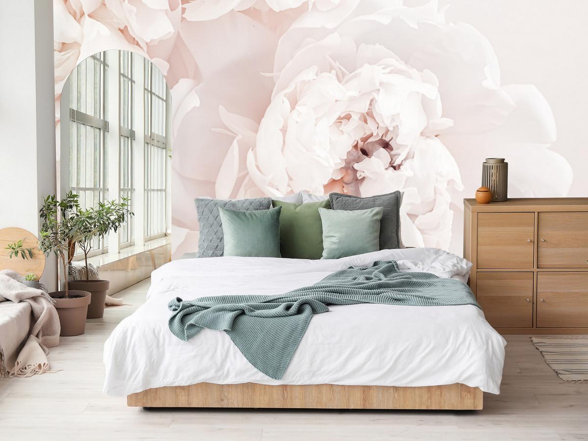 FOTOTAPETE für Schlafzimmer Pfingstrosen Blumen 3D 500x350 - Beige/Rosa, Papier (500/350cm) - Muralo