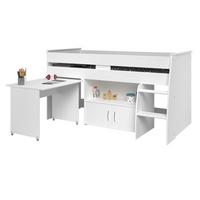 HOCHBETT weiß Jugendzimmer Bett 90 x 200 mit Schreibtisch ausziehbar - Silberfarben/Weiß, Holz/Holzwerkstoff (90/200cm) - Parisot Meuble