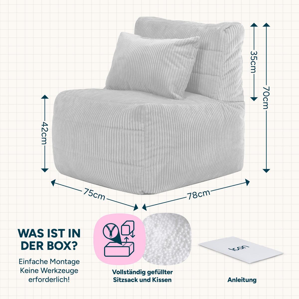 SITZSACK-SESSEL Noa modular Cord - Beige, Textil (75/70/78cm) - icon