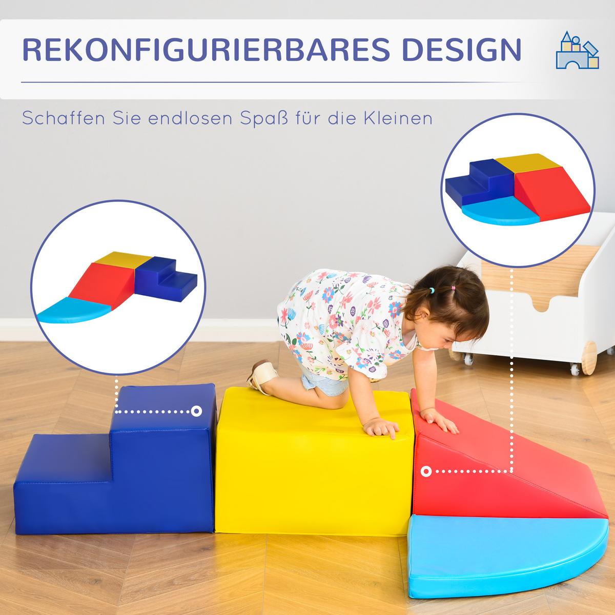 SOFTBAUSTEINE 4 TLG Schaumstoffbausteine Riesenbausteine Kunstleder mehrfarbig - Blau/Rot, Kunststoff (45/25/45cm) - HOMCOM