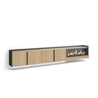 LOWBOARD, Eiche und Schwarz, 315/35/50cm, Elektrokamin XXL, Hängend, Led - Eichefarben, Holzwerkstoff (315/50/35cm) - Skraut Home