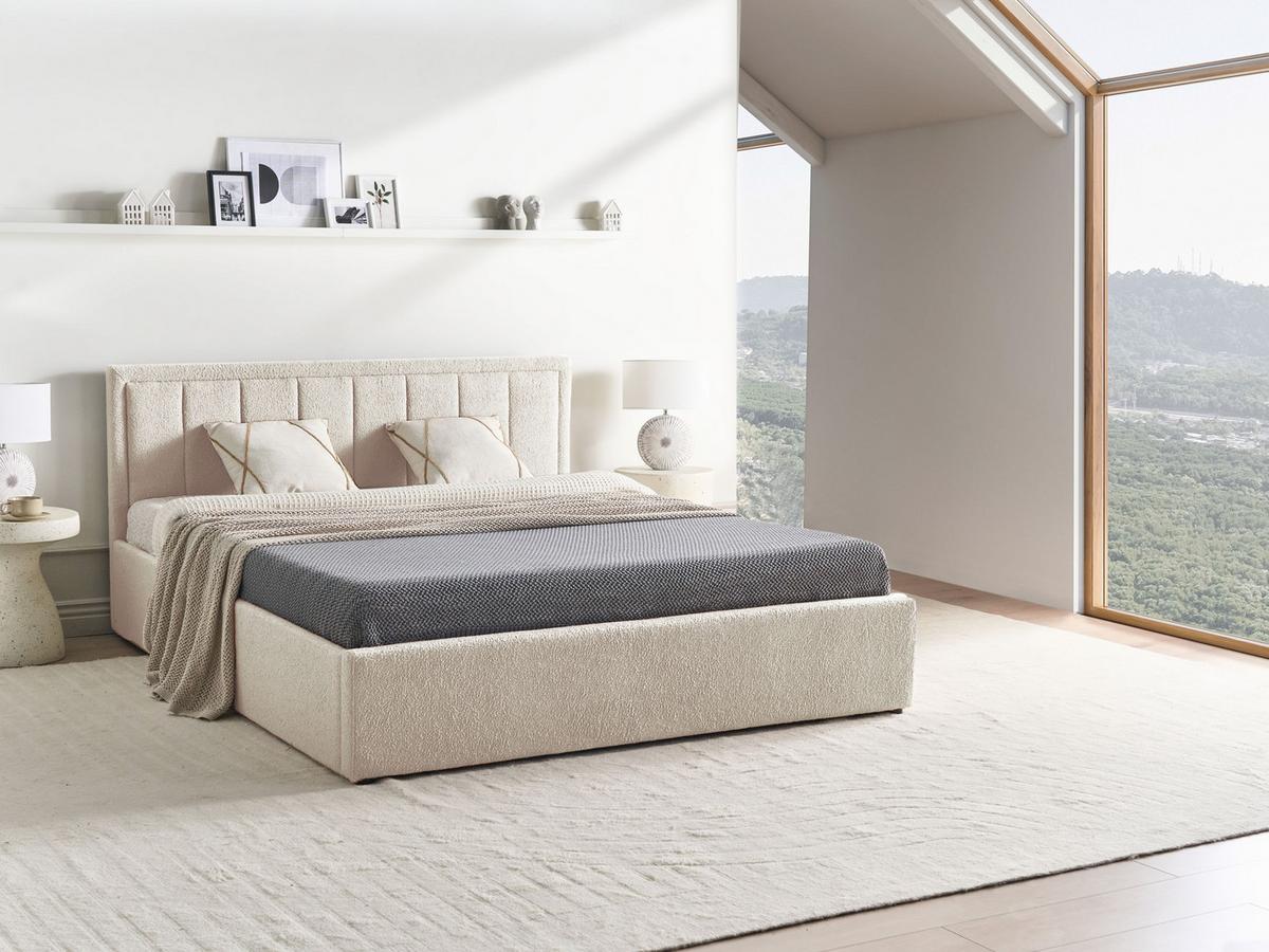 BETT mit Stauraum 160/200 cm Bouclé Beige Montlaur - Beige, Textil (160/200cm) - Beliani