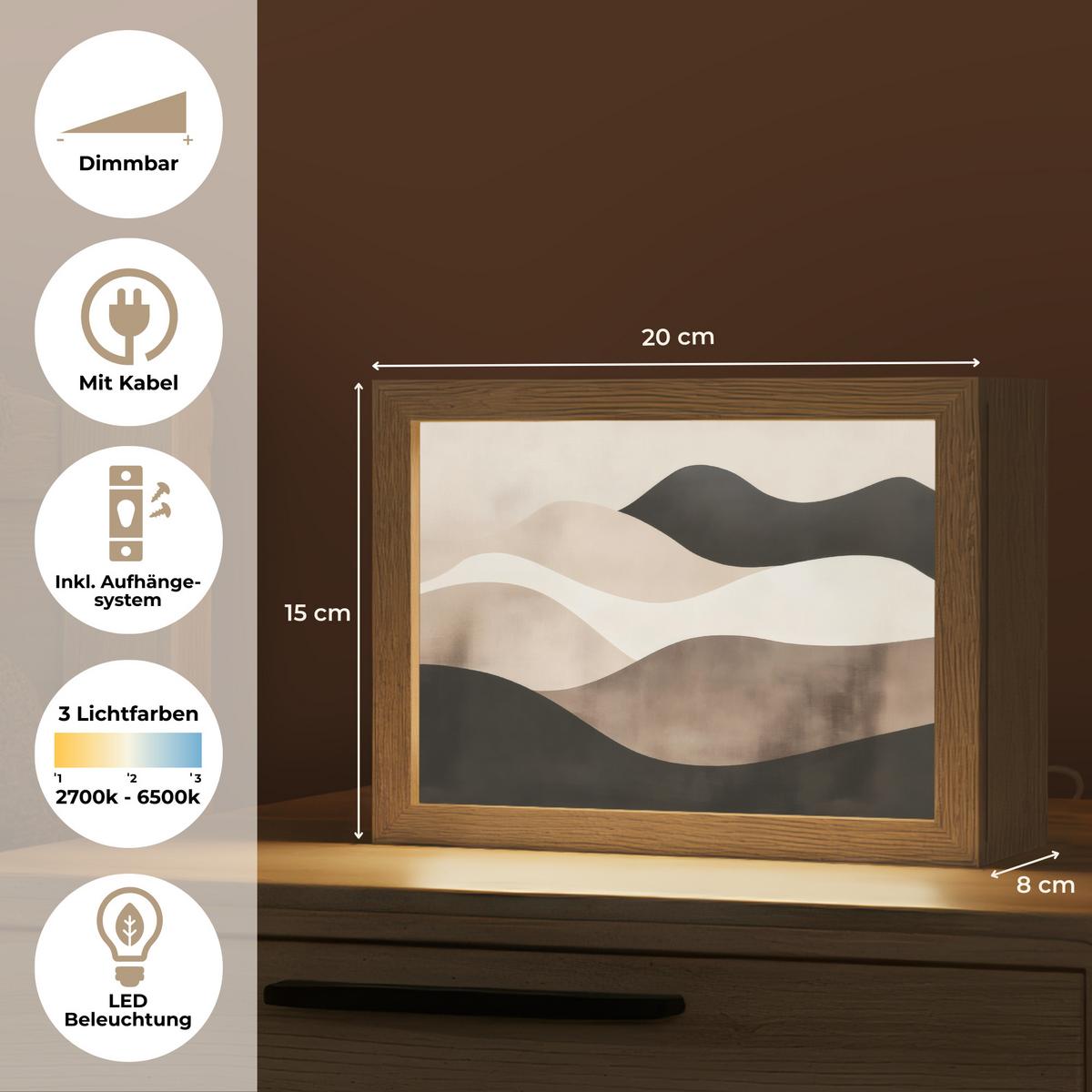 WANDLEUCHTE Abstrakt - Landschaft - Wellen - Cremefarben 20x15 cm - Graubraun, Holzwerkstoff (20/15/8cm) - OnlyWow