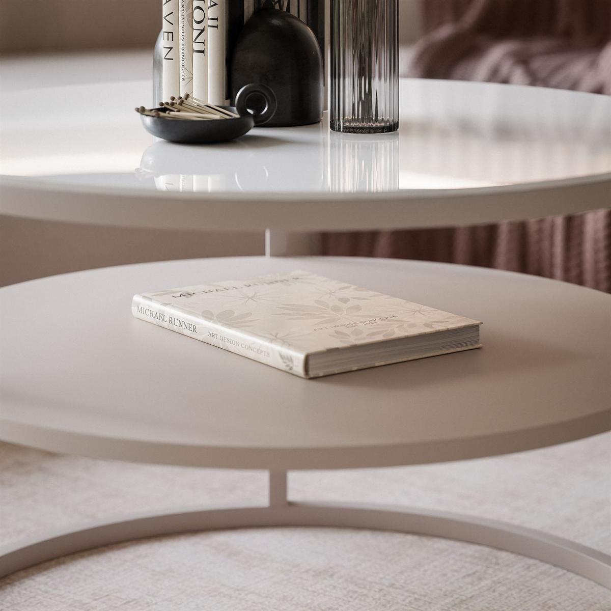 COUCHTISCH CIRI GLAS KASCHMIR mit Regal - Beige, Glas (60/60/42cm) - Lookway