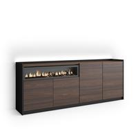 SIDEBOARD, Eiche und Schwarz, 207/37/80cm, Kamin mit Feuereffekt - Dunkelbraun, Holzwerkstoff (207/80/37cm) - Skraut Home