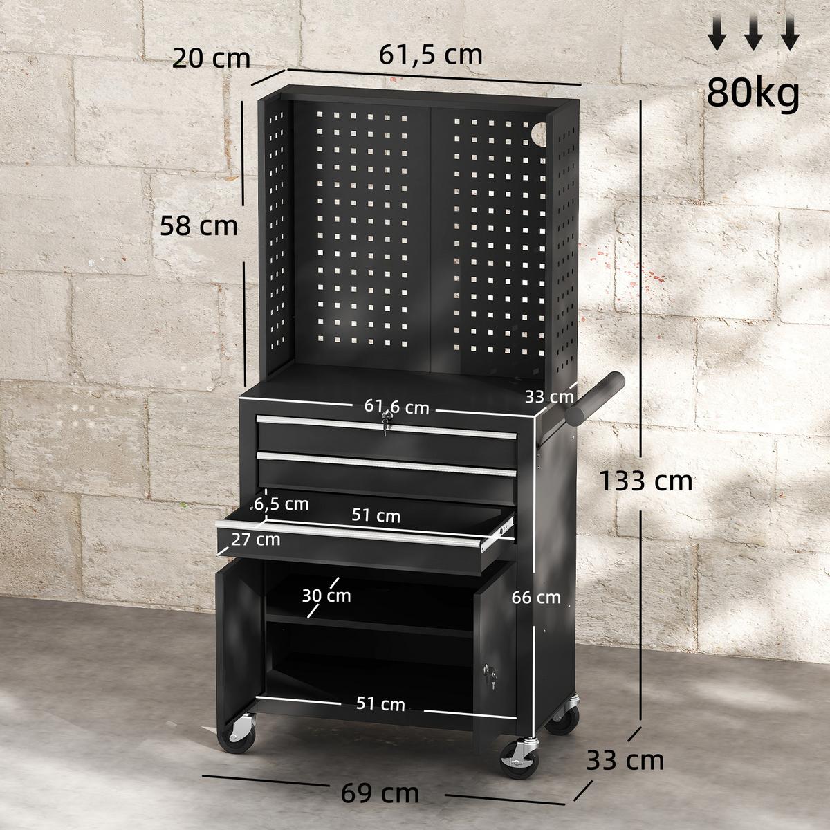 WERKZEUGSCHRANK Stahl Schwarz - Schwarz, Metall (33/133/69cm) - HOMCOM