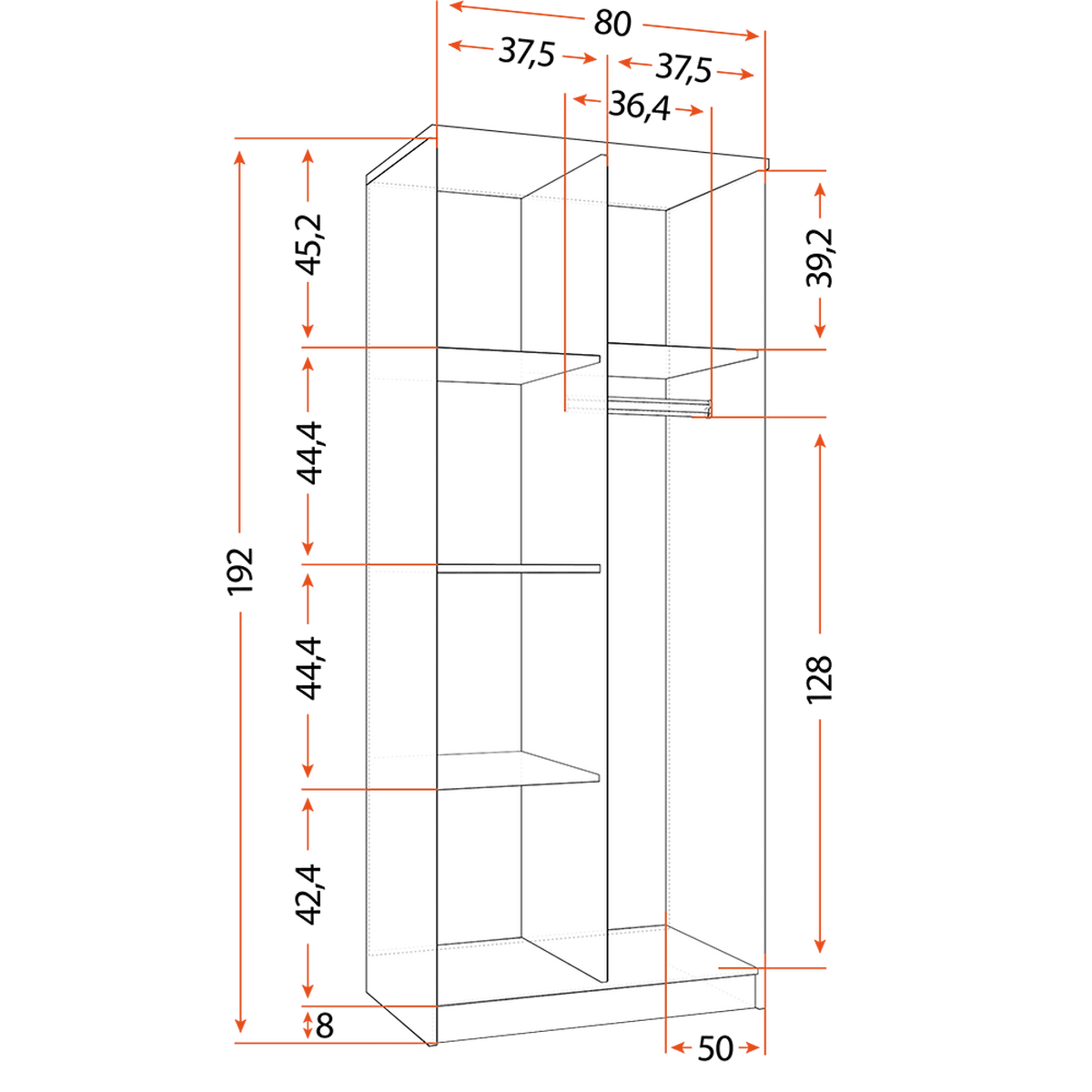 DREHTÜRENSCHRANK 80/192/50 cm 2-türig Jonas II 06 Grau/Weiß + blaue Griffe - Blau/Weiß, Holz/Holzwerkstoff (80/192/50cm) - imoebel24