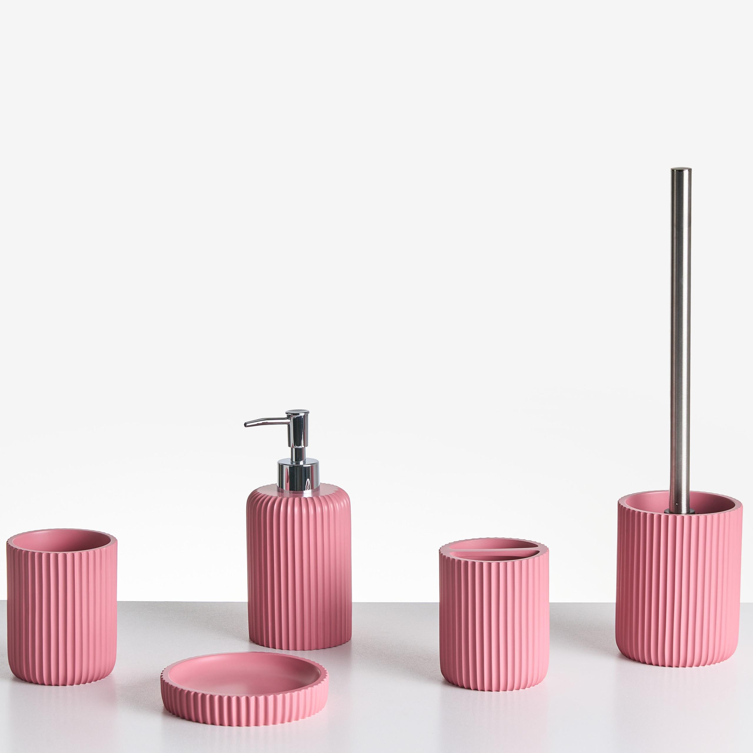 BADACCESSOIRES Set 5-teilig Rosa Camana - Pink, Kunststoff (8/10/8cm) - Beliani