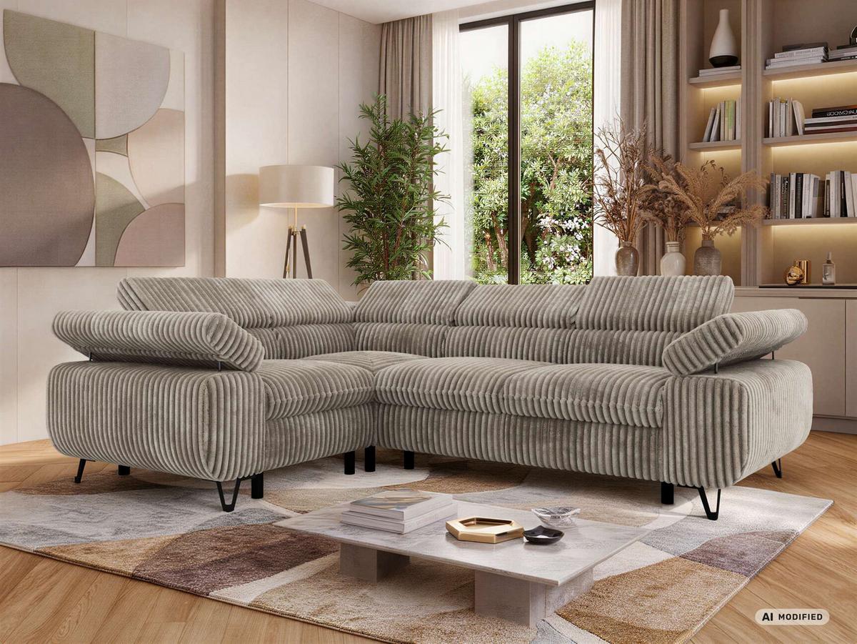 ECKSOFA ORSO L Hellbraun Cord - Links Seite - Hellbraun/Schwarz, Textil/Metall (197/268cm) - MKS