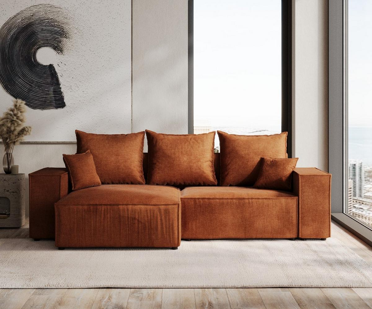 ECKSOFA SENSO mit Schlaffunktion Kupfer im Wind Stoff - Schwarz/Kupferfarben, Holz/Holzwerkstoff (255/148cm) - AltaBeds