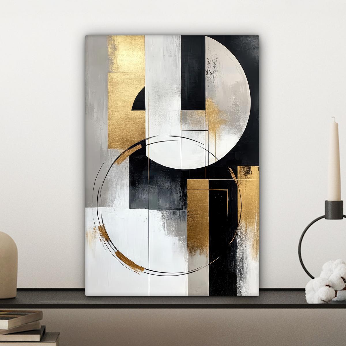 LEINWANDBILD Abstrakt - Gold - Silber - Formen - Ästhetik Deko Wohnzimmer 20x30 cm - Multicolor, Textil (20/30cm) - MuchoWow