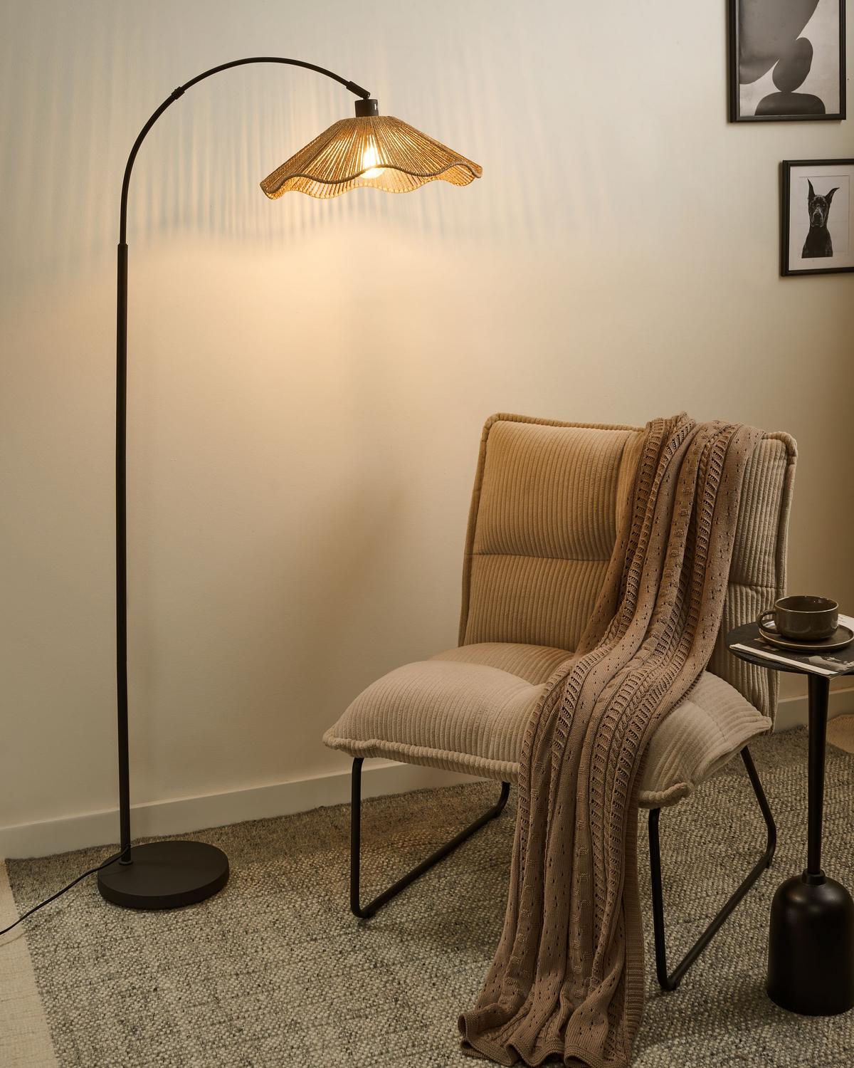 STEHLAMPE Naturfarben Migori - Schwarz/Naturfarben, Papier (40/70/160cm) - Beliani
