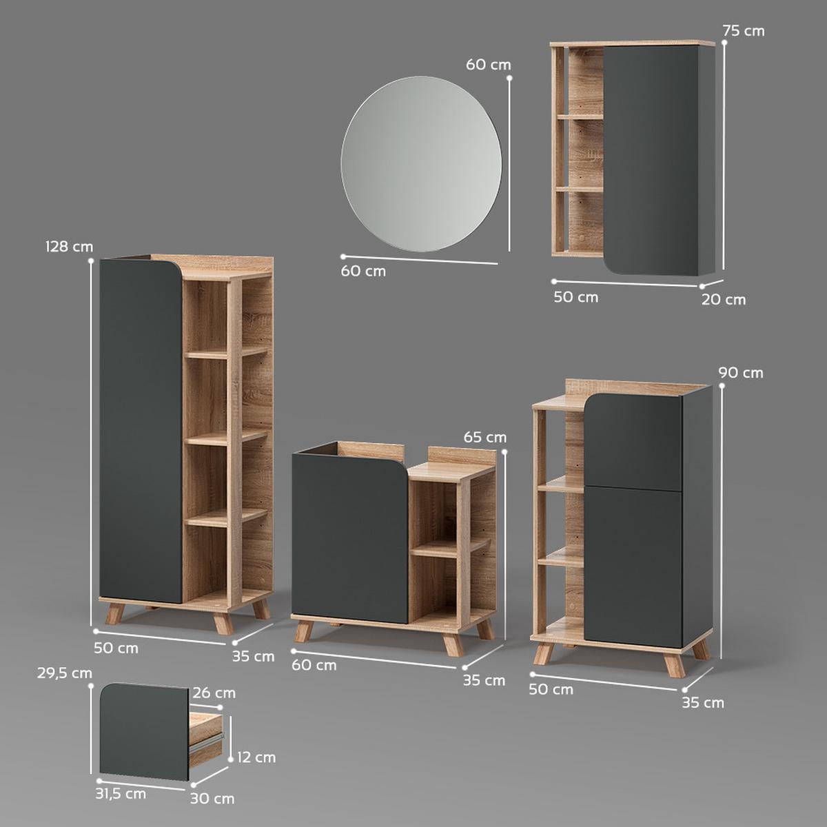 BADMÖBEL-SET Marano Anthrazit 5 Teile - Anthrazit, Holzwerkstoff (60/65/35cm) - Livinity®