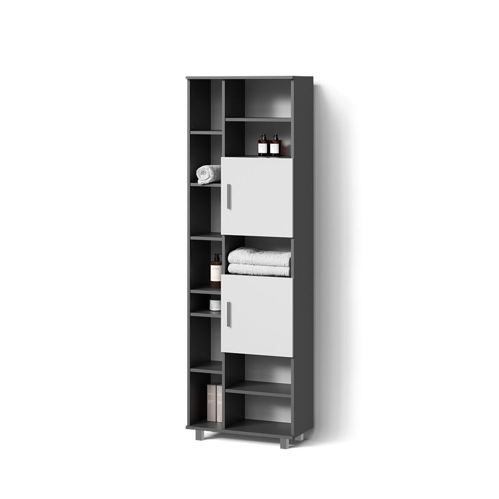 BADSCHRANK Eisak Anthrazit/Weiß 60 x 190 cm - Anthrazit/Weiß, Holzwerkstoff (60/190/30cm) - Livinity®