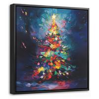 LEINWAND Bilder mit Rahmen - Weihnachtsbaum - Weihnachten - Abstrakt - Farbenfroh - 20x20 - Multicolor, Textil (20/20cm) - MuchoWow