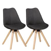 ESSZIMMERSTUHL 2er Set Stoffbezug mit Holzgestell Skandinavisch gepolstert, Anthrazit 49x52x87 cm - Anthrazit/Beige, Holz/Textil (49/87/52cm) - KADIMA DESIGN