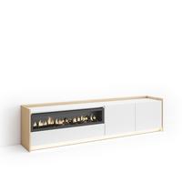 LOWBOARD, Weiß und Eiche, 207/37/50cm, Kamin mit Feuereffekt - Weiß, Holzwerkstoff (207/50/37cm) - Skraut Home