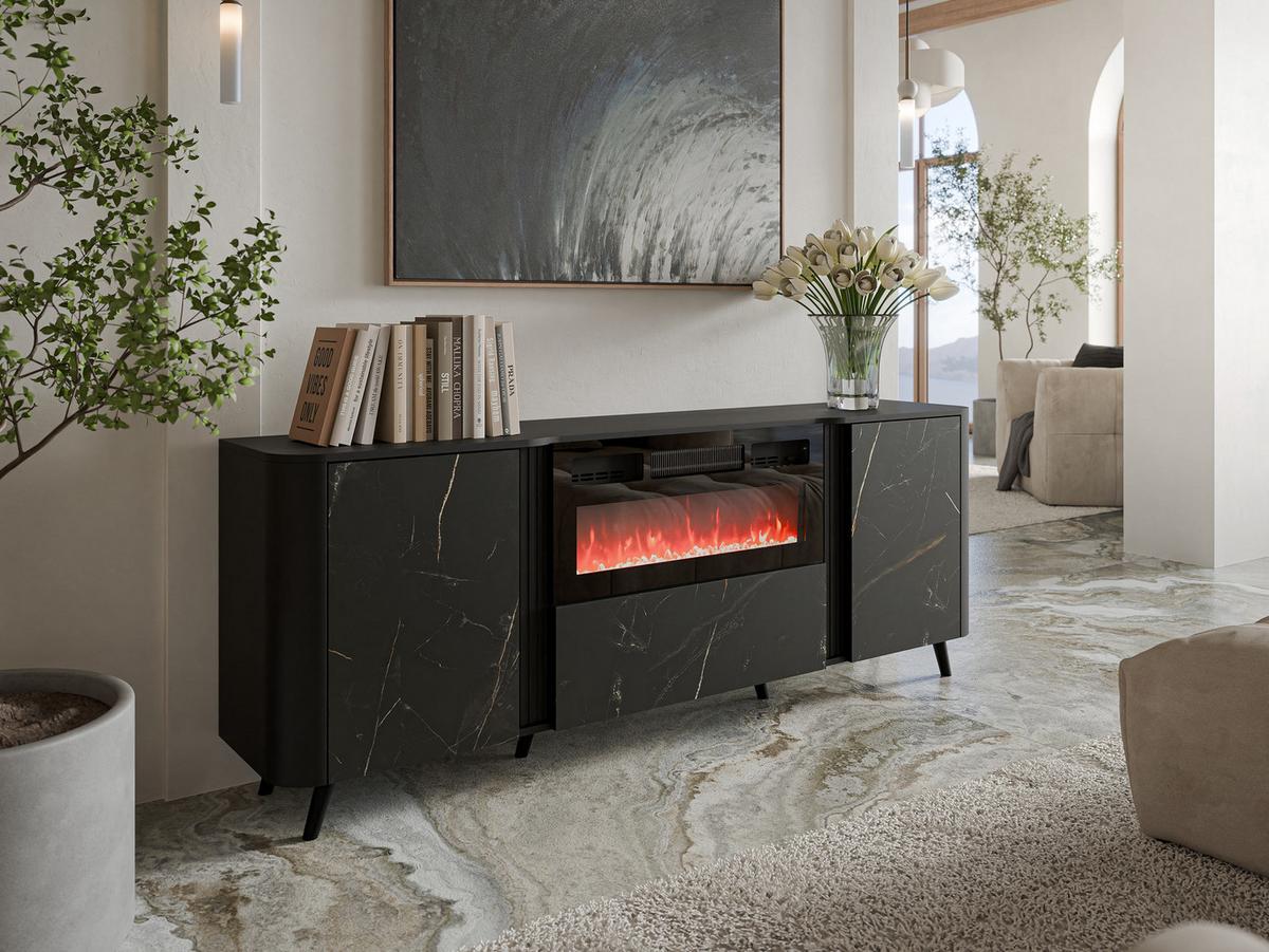 KOMMODE Volare 200 EF mit Kamin - Multicolor/Schwarz, Holzwerkstoff/Kunststoff (200/76/39cm) - MIRJAN24