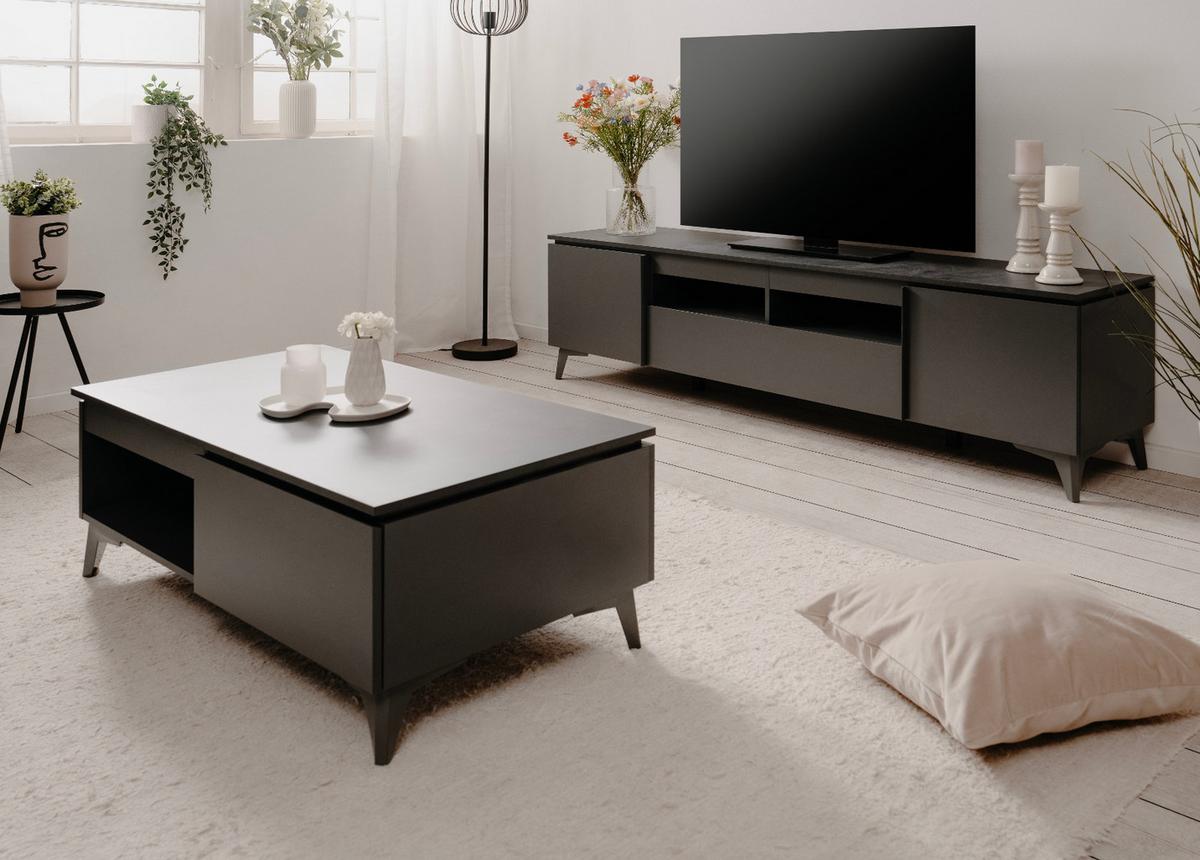 COUCHTISCH grau, Schiefer 100 cm, Wohnzimmertisch mit Schublade - Schieferfarben/Dunkelgrau, Holzwerkstoff/Kunststoff (55/100/40cm) - Furn.Design