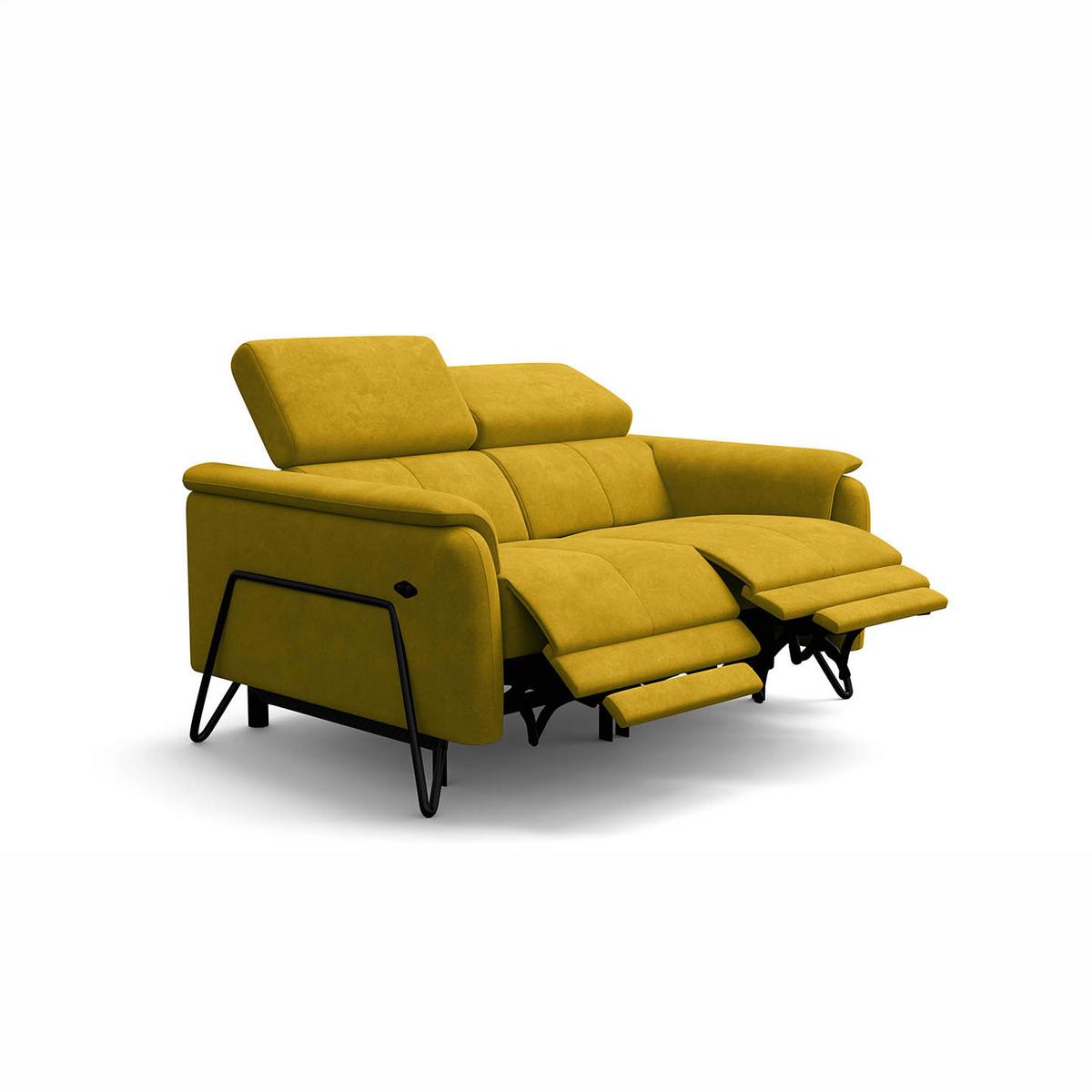 RELAXSOFA RODEN 2-Sitzer mit 2 Relax, dunkegelb, Veloursstoff - Gelb, Holz/Textil (148/82/103cm) - Wozimo