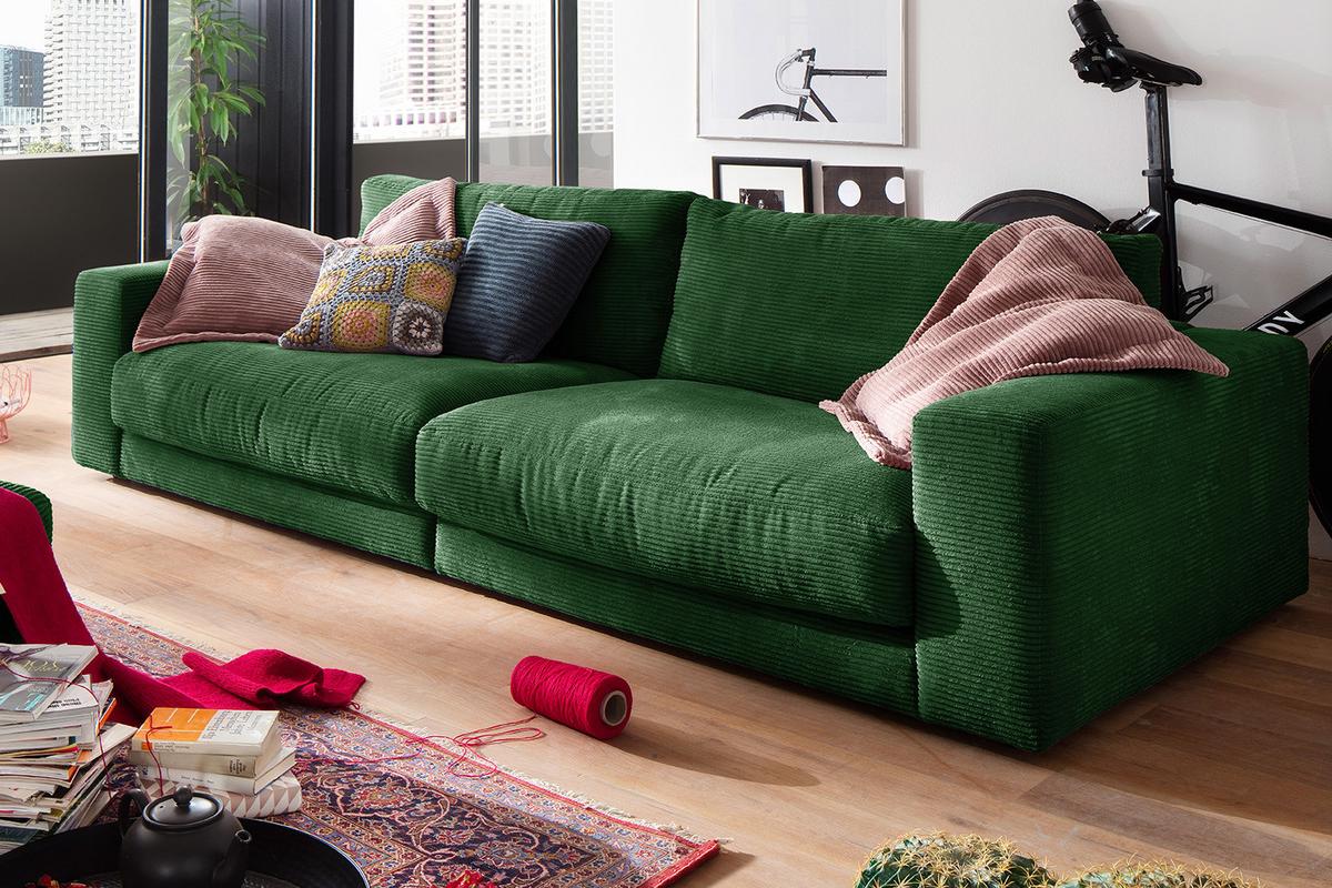 SOFA 3-SITZER MADELINE Smaragdgrün Cord - Smaragdgrün/Dunkelgrün, Textil (290/85/127cm) - KAWOLA