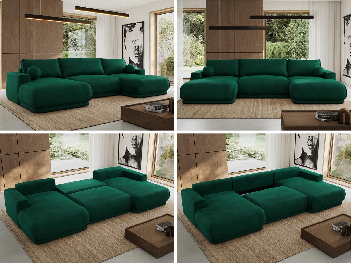 WOHNLANDSCHAFT RINA U Dunkelgrün Velvet - Dunkelgrün/Schwarz, Kunststoff/Textil (360/85/170cm) - MKS