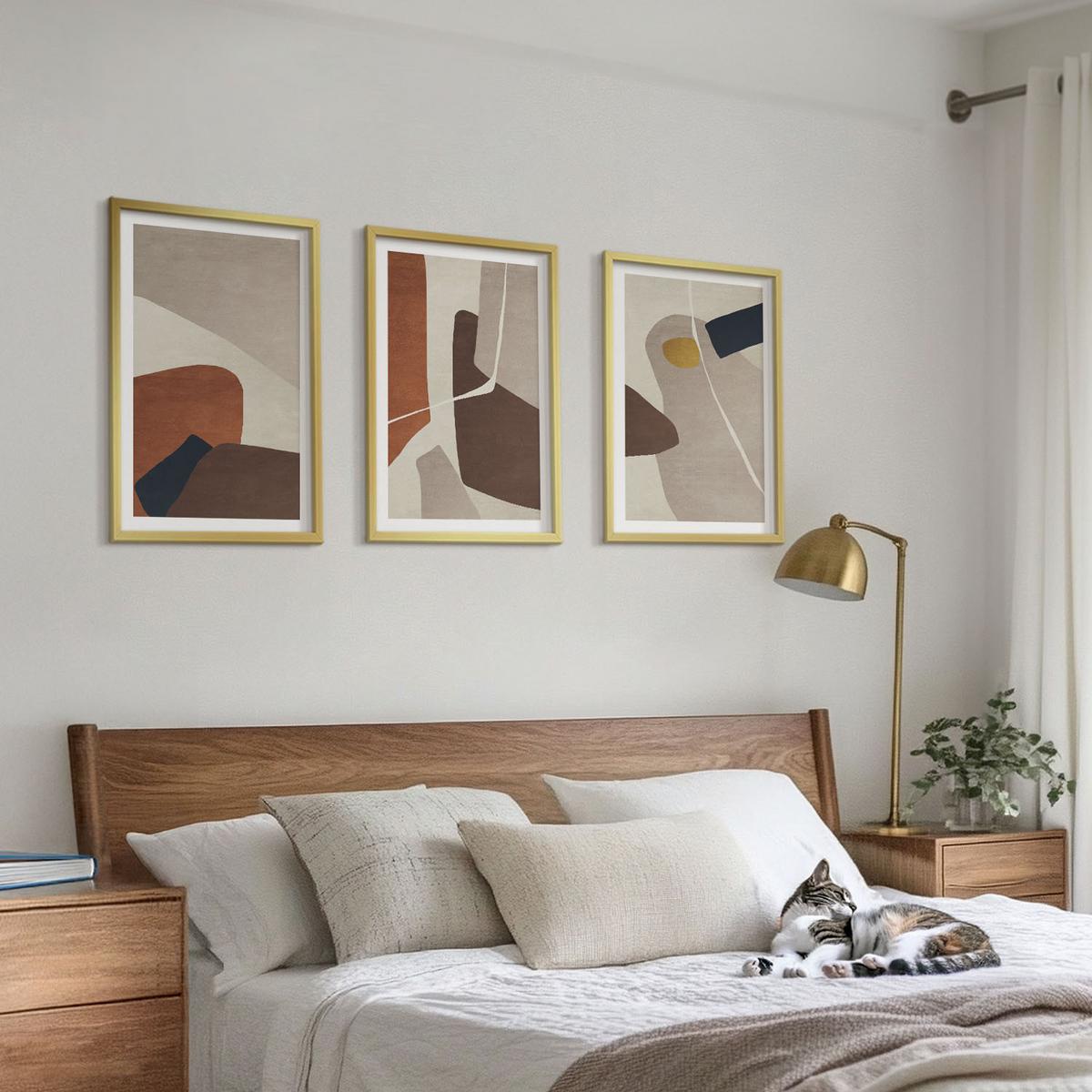 BILDER SET 3er Set - 40x60 cm Goldrahmen - Abstrakte Boho-Malerei - Goldfarben, Kunststoff (40/60cm) - TULUP