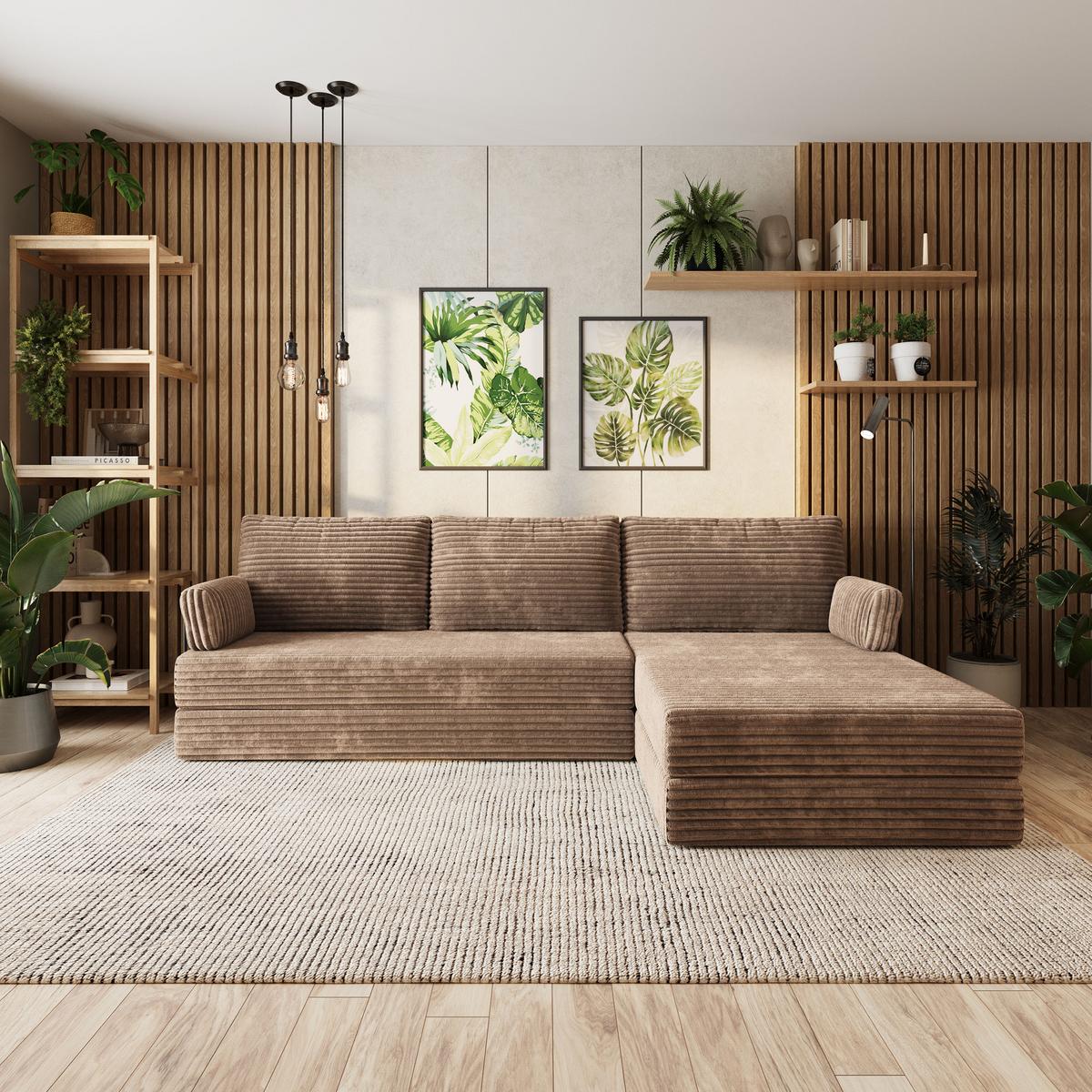 ECKSOFA ANKO modulares Boneless Sofa mit Schlaffunktion Beige Kordstoff - Beige, Textil (270/160cm) - MASSENO