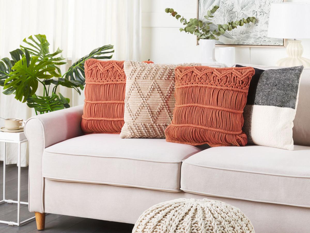 DEKOKISSEN 2er-Set Orange 45/45 cm Akkoy - Orange, Naturmaterialien/Textil (45/45cm) - Beliani