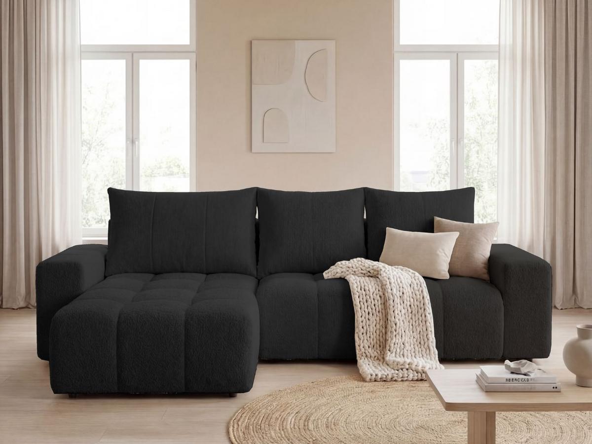 ECKSOFA Bresso Bouclé-Stoff Schwarz - Schwarz, Holz/Textil (255/168cm) - Graingold