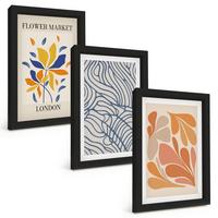 BILDER SET 3er Set - 20x30 cm Schwarzer Rahmen - Moderne abstrakte Blumen - Schwarz, Kunststoff (20/30cm) - TULUP