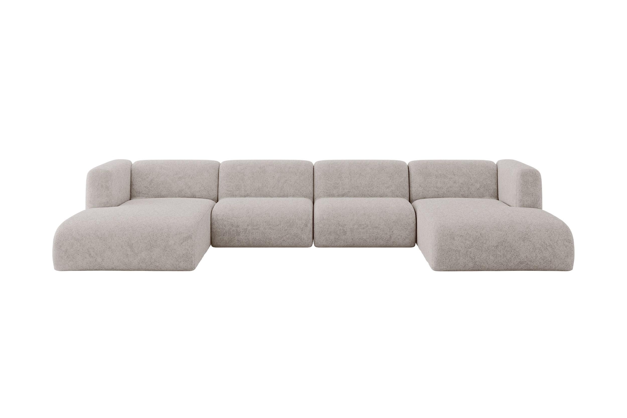 WOHNLANDSCHAFT MIRA-U2 408x179x70 Hellgrau Velours - Hellgrau/Schwarz, Holzwerkstoff/Kunststoff (408/70/179cm) - ALTDECOR