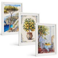 BILDER SET 3er Set - 40x60 cm Weißer Rahmen - Tisch aus Zitronenbaum - Weiß, Kunststoff (40/60cm) - TULUP
