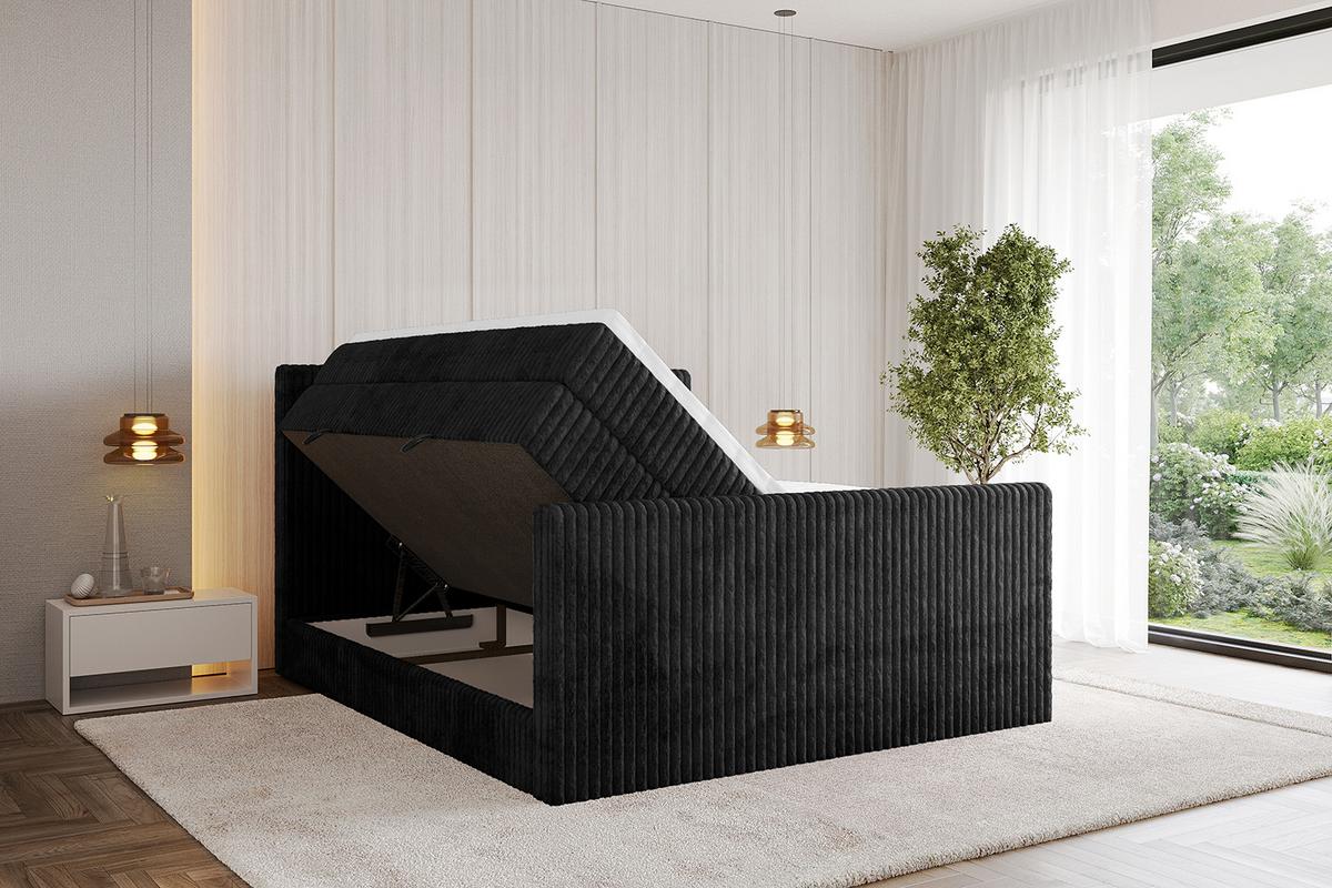 BOXSPRINGBETT mit Matratze H3|H4 und Lattenrost - TOLO-Z KING 120x200 Cord - Schwarz - Schwarz, Holzwerkstoff (120/200cm) - ALTDECOR
