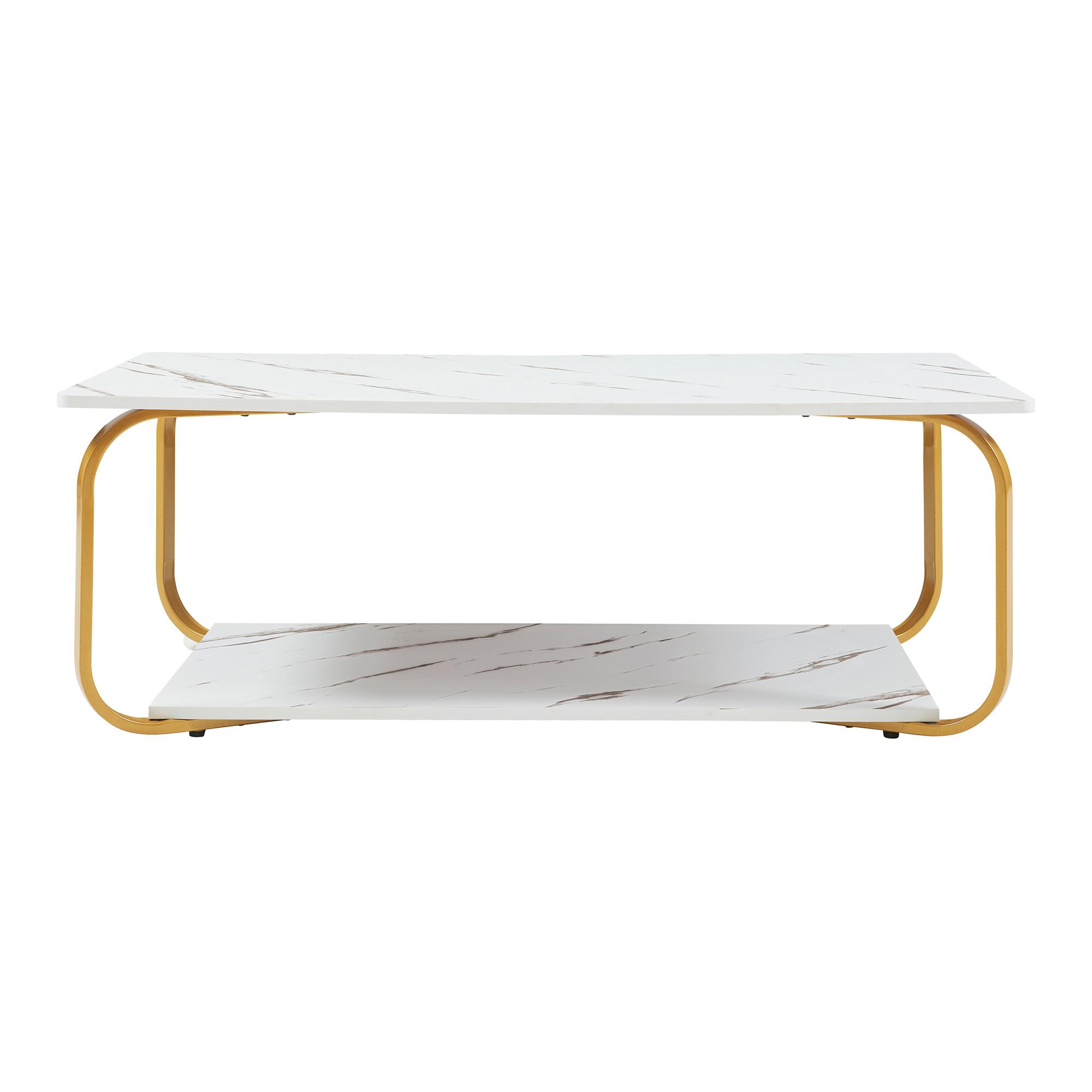 COUCHTISCH Kolta 120/60/43 cm - Goldfarben/Weiß, Holzwerkstoff/Metall (60/120/43cm) - [en.casa]