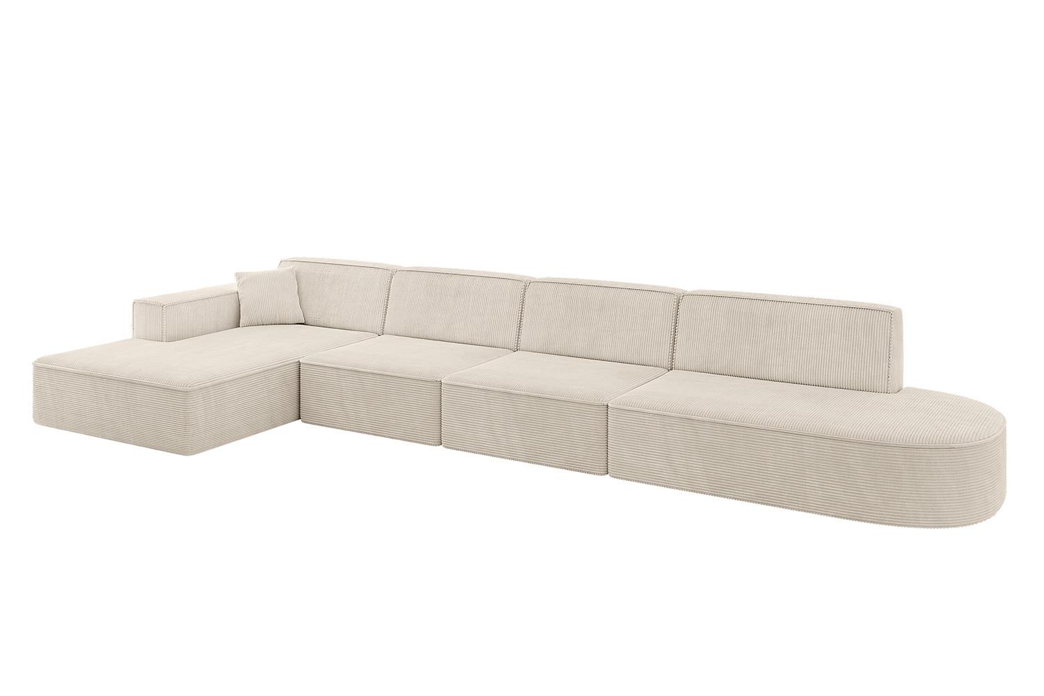 ECKSOFA Ottomane Links IREA-L3-v4 - 412x165x77 cm Beige - Champagner/Beige, Holzwerkstoff/Textil (412/165cm) - ALTDECOR