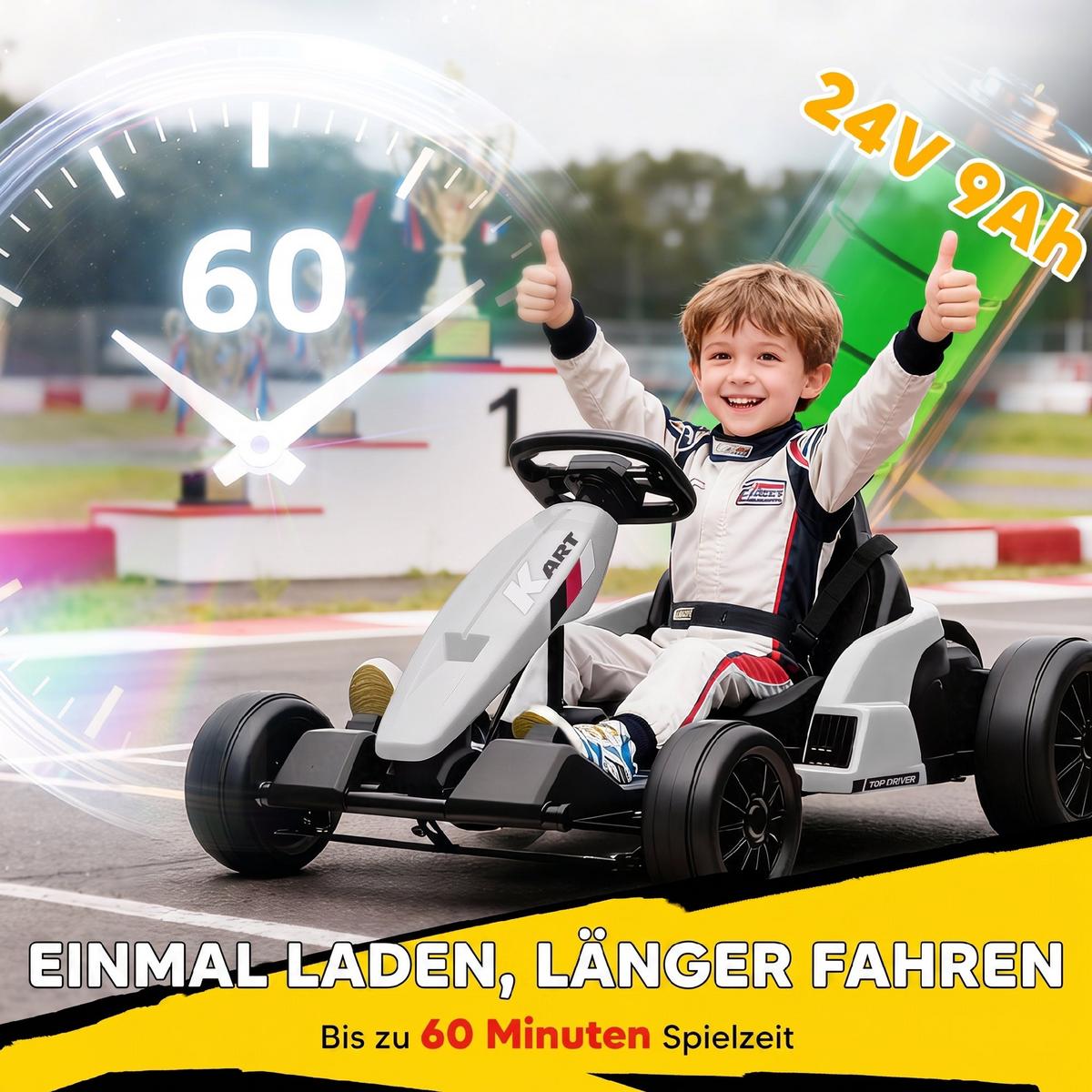 ELEKTRO-DRIFT-KART Kunststoff Stahl Weiß - Weiß, Kunststoff (115/77/55.5cm) - AIYAPLAY