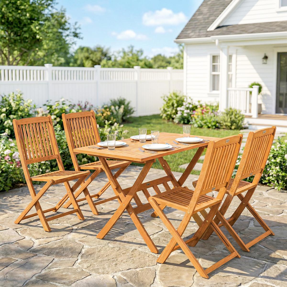 OUTDOOR ESSGRUPPE 5ER-SET aus Akazienholz Braun - Akaziefarben, Holz - Outsunny