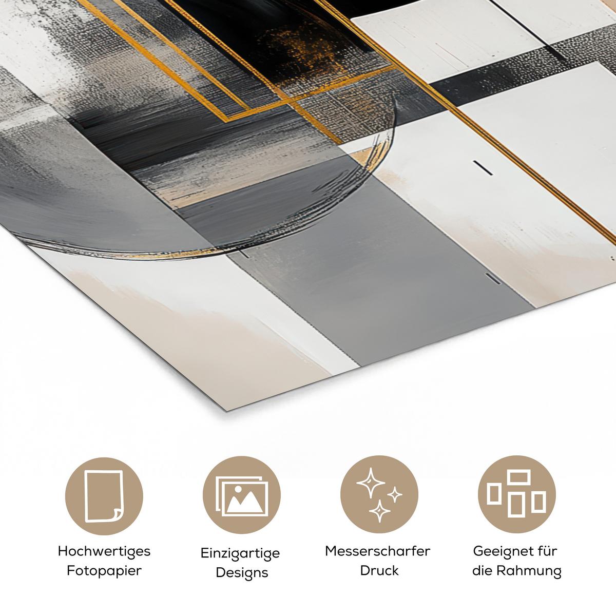POSTER Abstrakt - Gold - Silber - Formen - Ästhetisch - Modern Room Decor 20x30 cm - Goldfarben, Papier (20/30/0.1cm) - MuchoWow