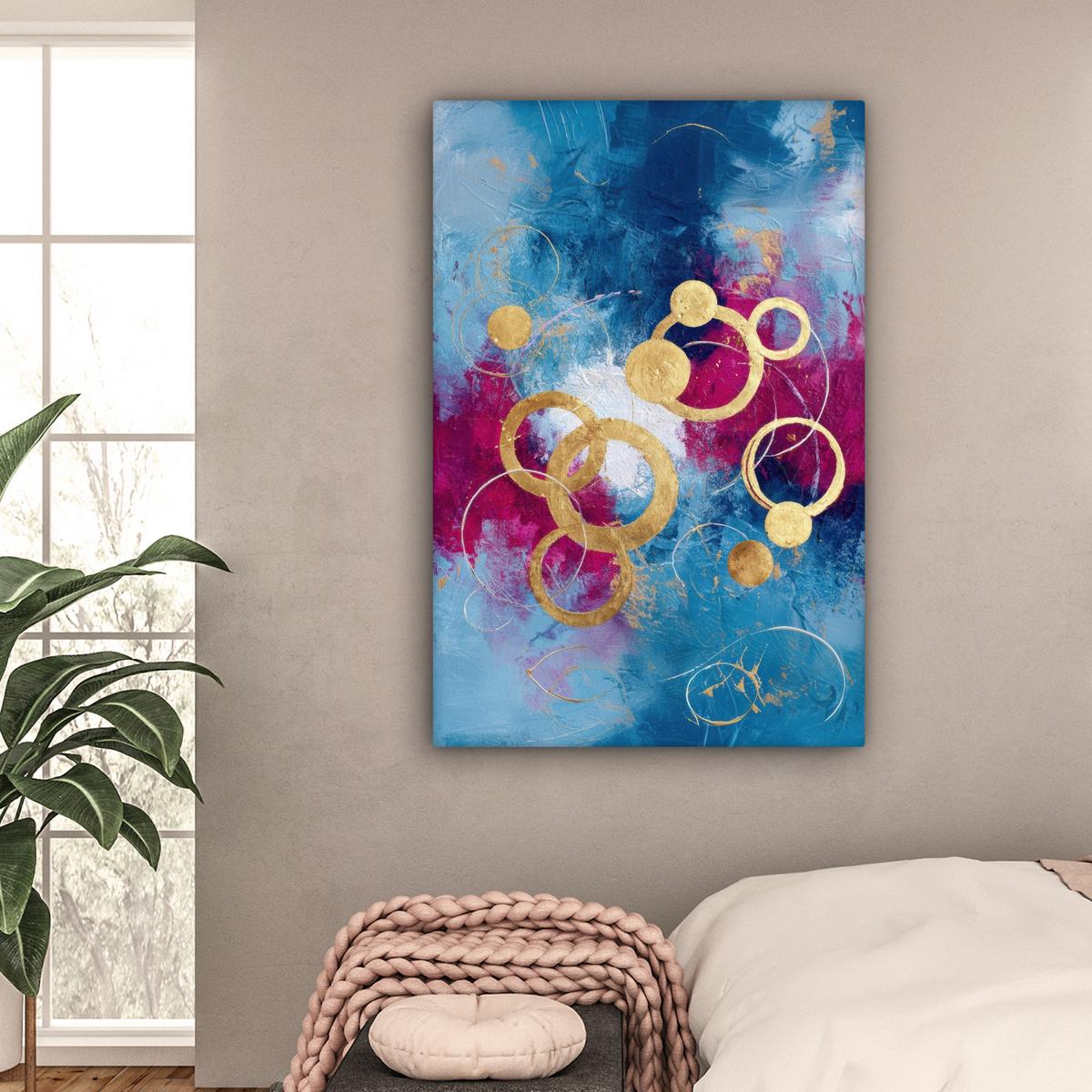 LEINWANDBILD Kreise - Gold - Abstrakt Deko XXL 80x120 cm - Blau, Textil (80/120cm) - MuchoWow