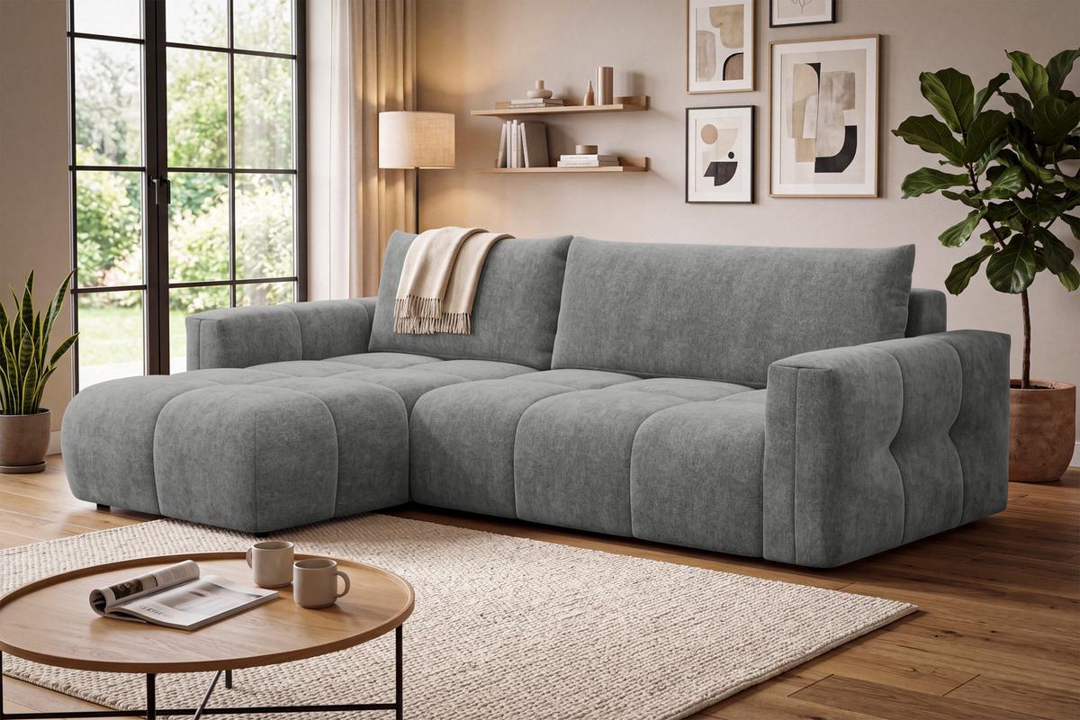 ECKSOFA VERONA 4-Sitzer links, Grau - Schwarz/Grau, Holz/Textil (266/173cm) - Courtois Laville